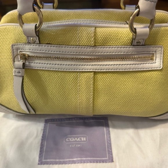 Rare COACH Legacy Twill Satchel Yellow Lime Leather Shoulder Bag Y2K Vintage - Picture 3 of 5